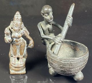 Two Old Antique African Chinese Or Eastern Bronze Figures