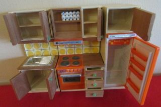 Vintage 3 Pc.  Lundby Furniture Kitchen Set Cabinets & Appliances - Rare