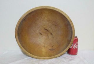 Vintage Hard Wood Bowl Primitive Mixing Dough Large 13 3/8 " Hand Turned Antique