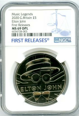 2020 Great Britain 5pnd Elton John Ngc Ms69 Dpl First Releases Rare Proof Like