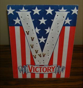 Rare Wwii V For Victory Pin Cardboard Counter Display W/ 7 Pins Ww2