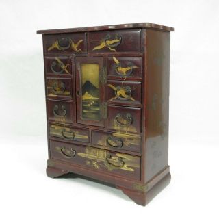 E859: Rare,  Japanese Chest Of Many Drawers Of Really Old Lacquer Ware With Makie