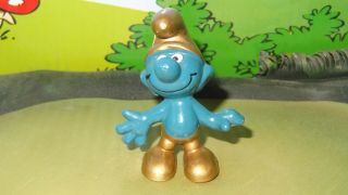 Smurfs Gold Smurf W/ Golden Colored Hat & Shoes 20005 Rare Vintage Toy Figurine