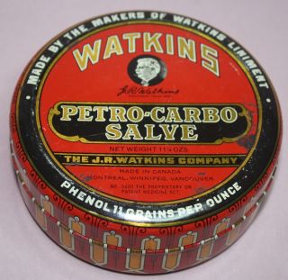 Rare/vintage Watkins Petro - Carbo Salve The J.  R.  Watkins Company 11 1/4oz Tin/can