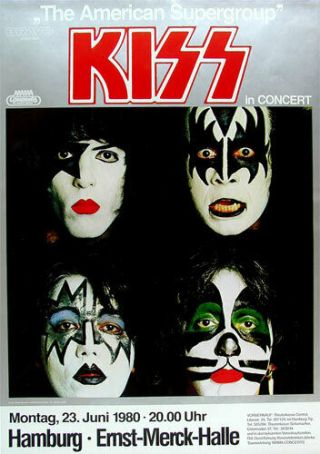 Very Rare Kiss 1980 Hamburg Germany Concert Poster - Banned Ss Logo