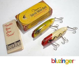 (2) South Bend Bass - Oreno Vintage Wooden Fishing Lures W/ Box