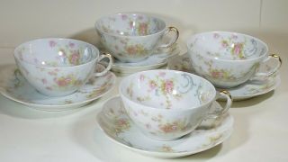 Antique Haviland & Co Limoges Frsnce 4 Cups And Saucers France Lovely