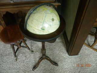 ANTIQUE RAND MCNALLY TERRESTRIAL GLOBE 12 INCH ON WOOD STAND 2