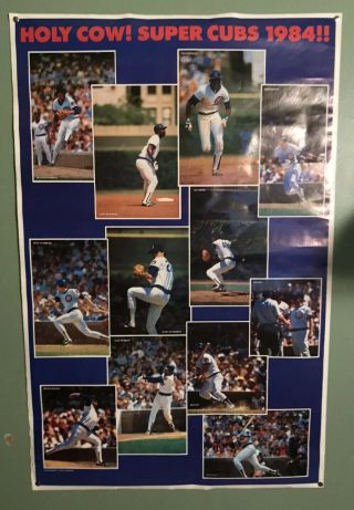 Rare Vtg 1984 Chicago Cubs Large Poster 34 " X 22 " 2 Sided Man Cave Bar Freeship