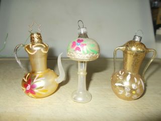 Three Antique Hand Blown Lamp,  Coffee Or Teapot/one Austria And One Germany Orna