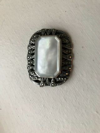 Antique Silver 925 Mother Of Pearl And Marquesite.  Brooch