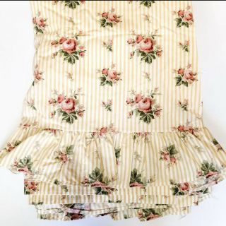 Rare Vintage Ralph Lauren Floral Stripe Ruffle Queen Flat Sheet Cond.