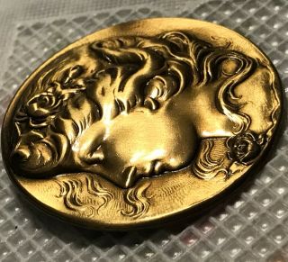 Large Antique Brass Picture Button Female Profile Flowing Hair 2