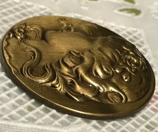 Large Antique Brass Picture Button Female Profile Flowing Hair 3