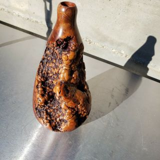 Outstanding Carved Wood Bottle,  Asian?
