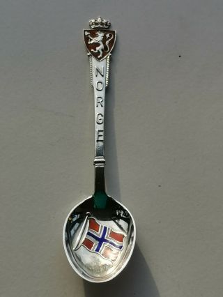 A Solid Silver & Enamel Norwegian Souvenir Spoon C1930