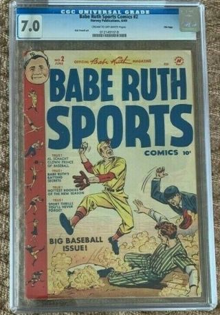 Rare 1949 Harvey Babe Ruth Sports Comics 2 Cgc 7.  0 Bob Powell Art
