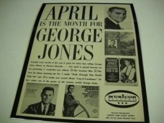 George Jones April Is Month For George Jones Rare Preserved 1967 Promo Poster Ad