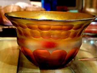 Rare Antique Tiffany Studios Lct Favrile Amber Glass Dessert Bowl