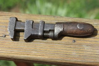 Antique Small Size Wood Handle Stamped Made In Canada Adjustable Monkey Wrench