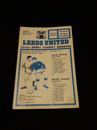 Leeds Utd V Derby County Reserves 1972/73 Rare 4 Page Football Programme