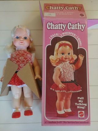 Vintage Mattel Blonde 17 " Chatty Cathy Doll 1975 Box Pull Talking Ring Blue Eyes