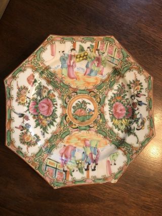 Antique Chinese Export Porcelain Famille Verte Rose Medallion 9 " Octagon Plate