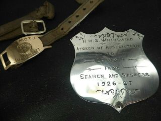 Antique Naval Silver Plaque Hms Whirlwind & R Gold Identity Bracelet Lt G M Mott
