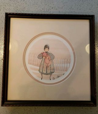 " Pink Pig " Rare P.  Buckley Moss Ltd Ed.  Print 396/1000 Signed Framed Amish Girl