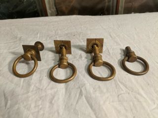 Rare Vintage Victorian Dresser Drawer Brass Ring Pulls With Plate