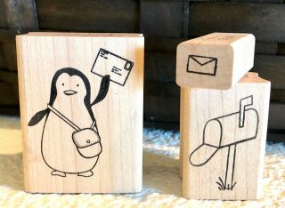 Memory Box Penguin Stamp Set Message Penguin Mailbox And Envelope Stamps Rare