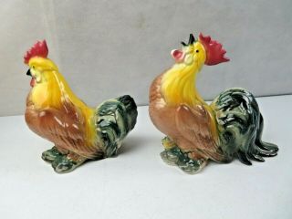 Vintage Rare Large Us Pottery Farm Country Deco Ceramic Roosters
