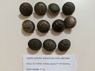 Eleven 11 Antique Civil War Union General Service Military Uniform Eagle Buttons