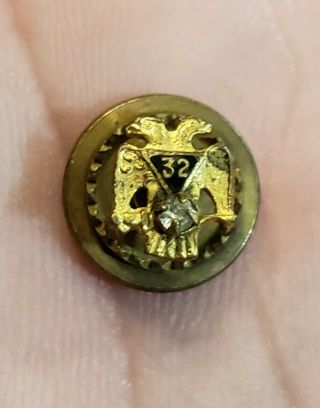 Rare Early 1900s Gold Tone Diamond Stone Masonic Scottish Rite 32nd Degree Pin
