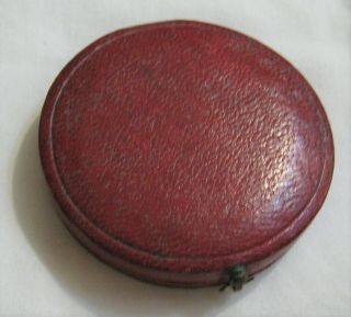 Antique Red Leather Round Box For Coin Or Watch.