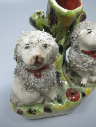 Antique Staffordshire Spaniels Pottery Spill Vase 2 Dogs With Tree 5,  "