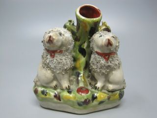 ANTIQUE STAFFORDSHIRE SPANIELS POTTERY SPILL VASE 2 DOGS WITH TREE 5,  