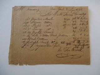 Antique 18th Century Receipt Historic Documents American Ny 1791 Boutique Shawl