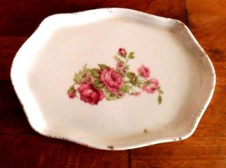 Vintage Antique Limoges France Soap Dish White Porcelain Pink Roses Green Leaves