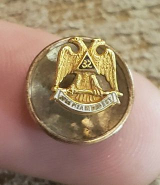 Rare Early 1900s 1/10 10 Kt Gold Masonic Scottish Rite 32nd Degree Screwback Pin