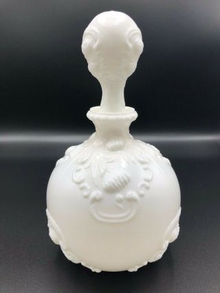 Antique Victorian Milk Glass Decanter Barber Bottle W/ Stopper Signed M