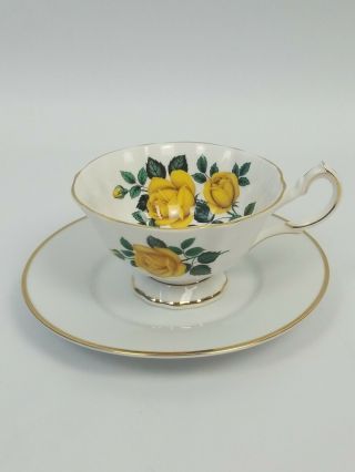 Vintage Royal Vale Queen Anne Bone China Yellow Rose Tea Cup & Saucer England