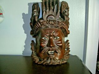 Antique Wooden Hand Carved Mask Very Detailed Wall Hang Rare L@@k