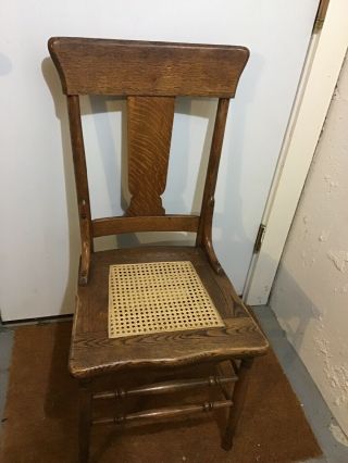 Vintage Oak Chair Cane Seat Arts & Crafts Primitive Antique