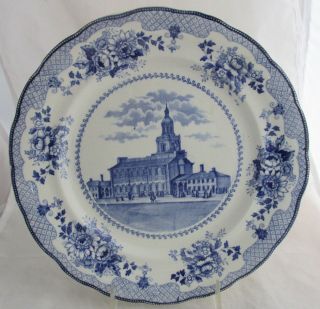 Antique Blue & White Independence Hall Philadelphia Souvenir Historical Plate
