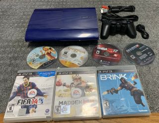 Sony Playstation 3 Superslim 320gb Azurite Blue With 7 Games Bundle Ps3 Rare