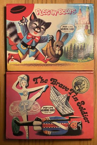 2 Rare Kubasta Books The Brave Tin Soldier & Puss In Boots Pop Up Book 1972