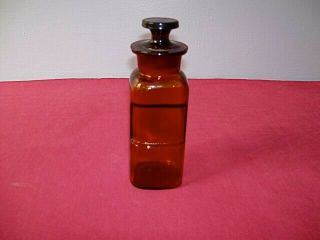 Antique 6 1/2 " Amber Apothecary Pharmacy Bottle With Glass Stopper
