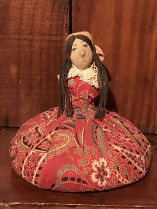 Antique Primitive Early Sewing Mending Half Doll Lady Pincushion Rare Aafa