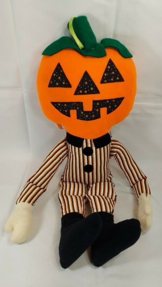 Rare Vtg 1985 Halloween Pumpkin Plush Jack O Lantern Striped Body 20 "